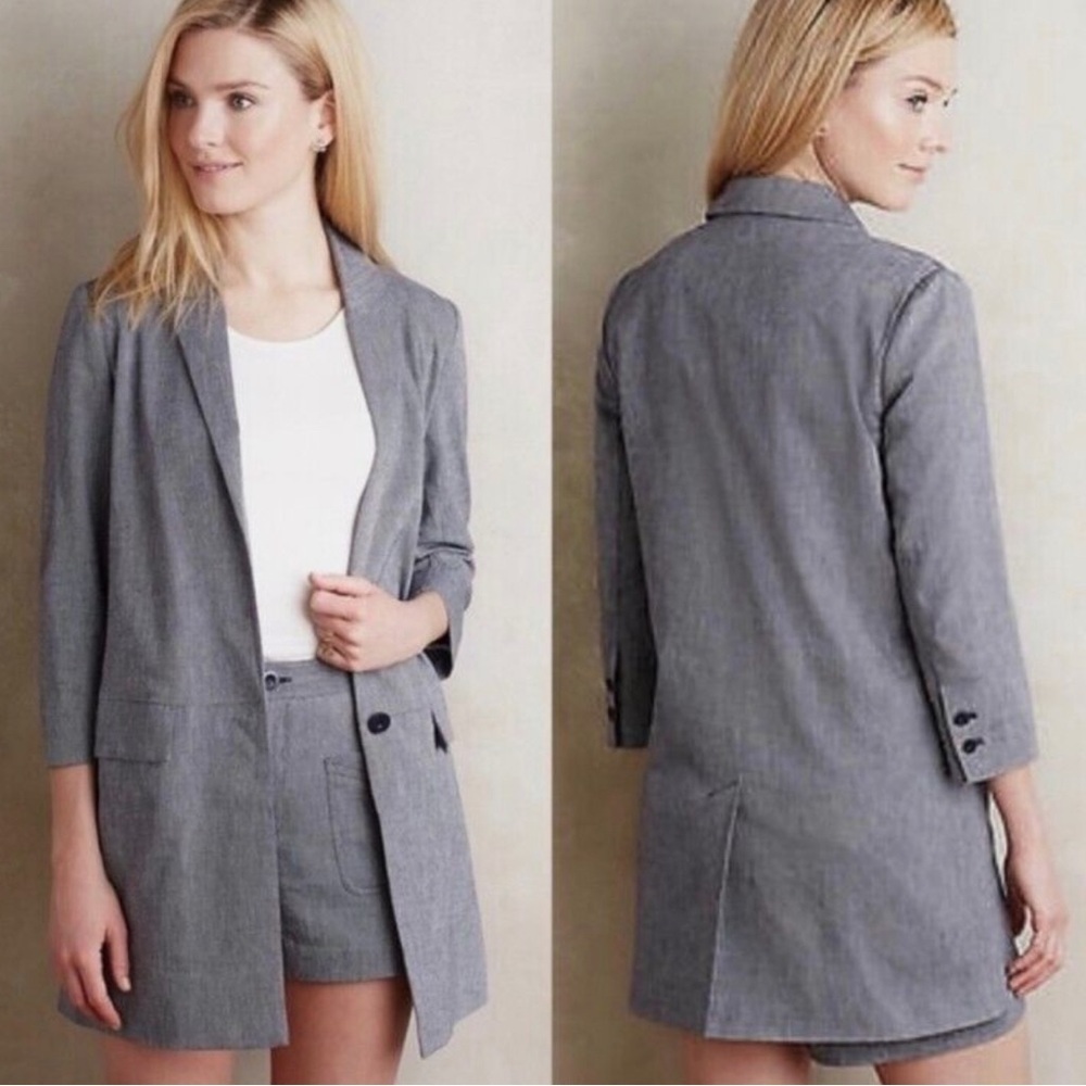 Anthropologie Gray Longline Blazer